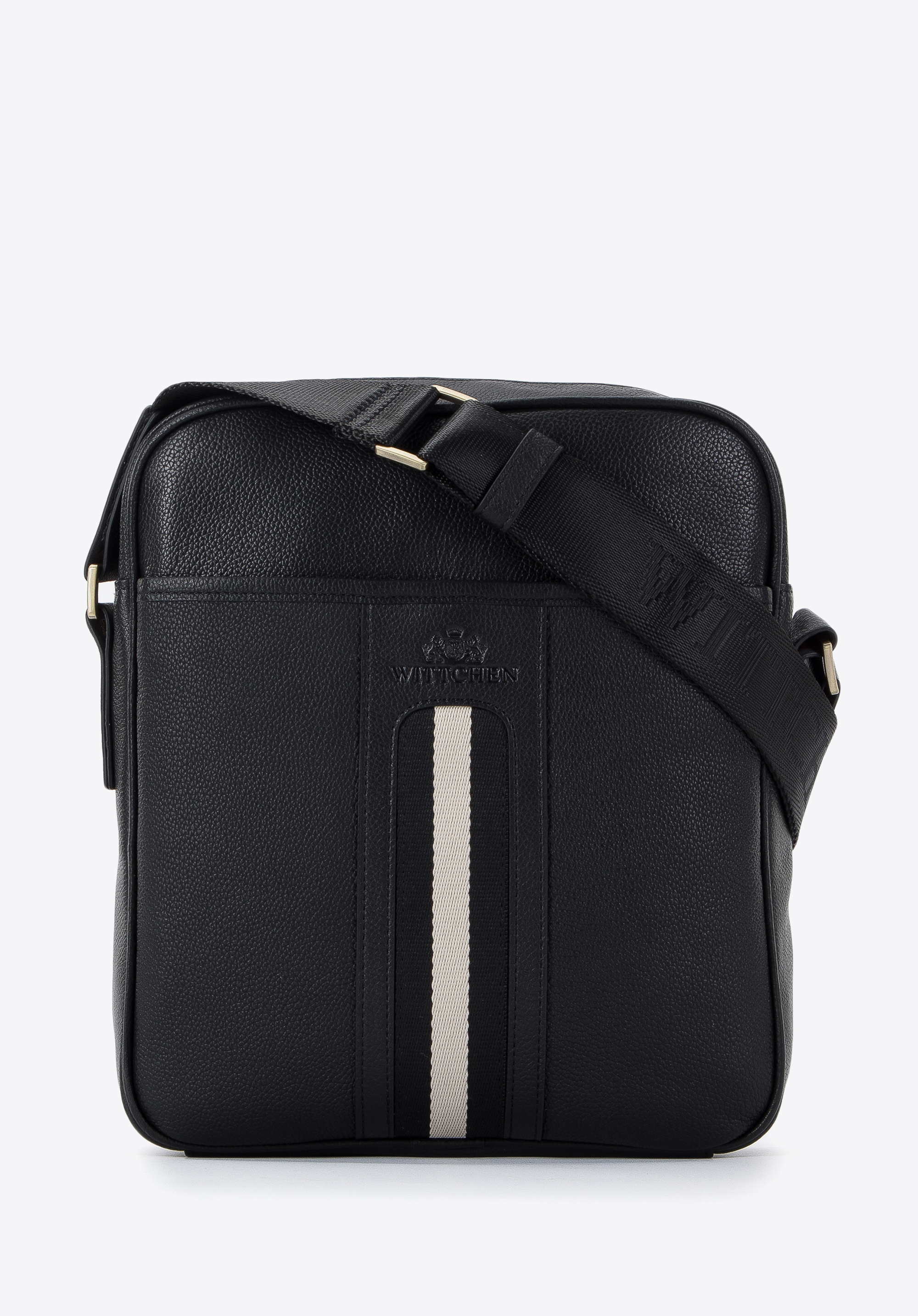 Men's large messenger bag with a striped detail, black, 95-4U-102-1, Photo 1