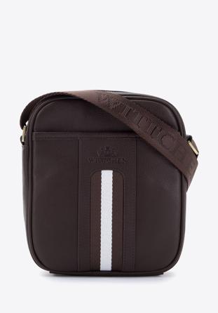 Men's small messenger bag with striped detail, dark brown, 95-4U-100-4, Photo 1