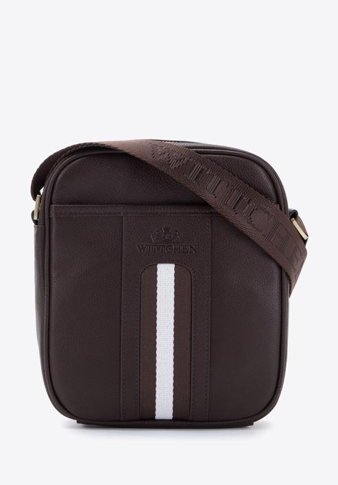 Men's small messenger bag with striped detail, dark brown, 95-4U-100-1, Photo 1