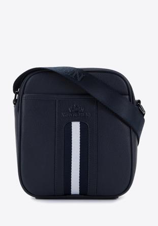 Men's small messenger bag with striped detail, navy blue, 95-4U-100-N, Photo 1
