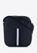 Men's small messenger bag with striped detail, navy blue, 95-4U-100-4, Photo 1