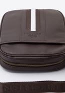 Men's small messenger bag with striped detail, dark brown, 95-4U-100-1, Photo 4