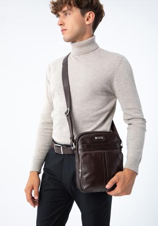 Men's leather messenger bag, dark brown, 97-4U-001-4, Photo 1