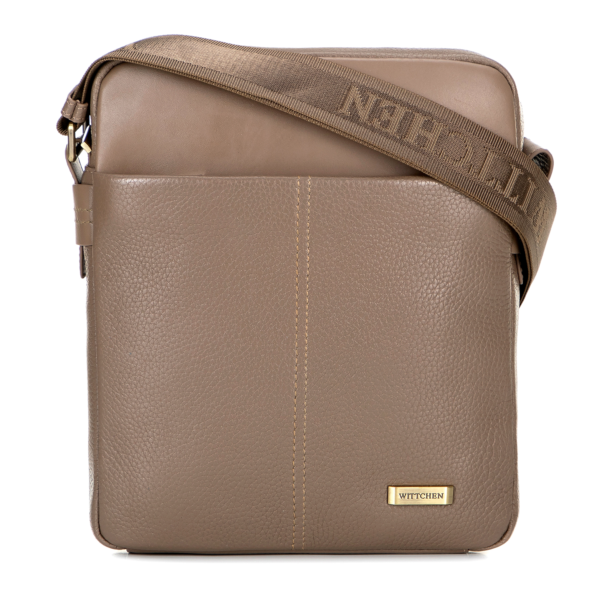 Pánska kožená crossbody taška s prešívaním taupe 100-4U-803-9, Vyberte variant taupe