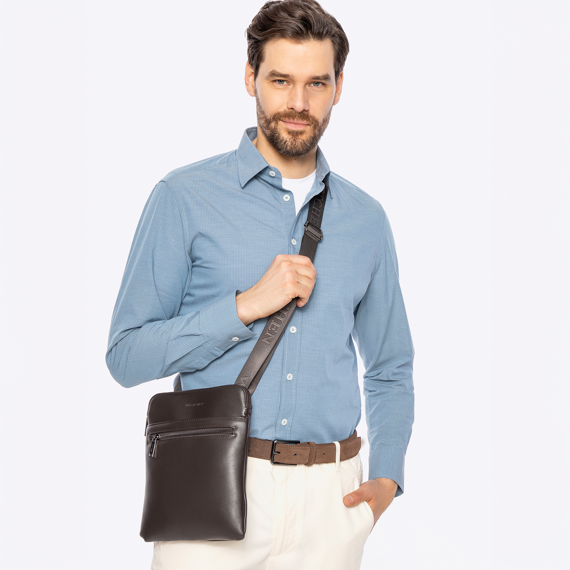 Pánska kožená crossbody taška tmavohnedá 100-4P-908-4, Vyberte variant tmavohnedá