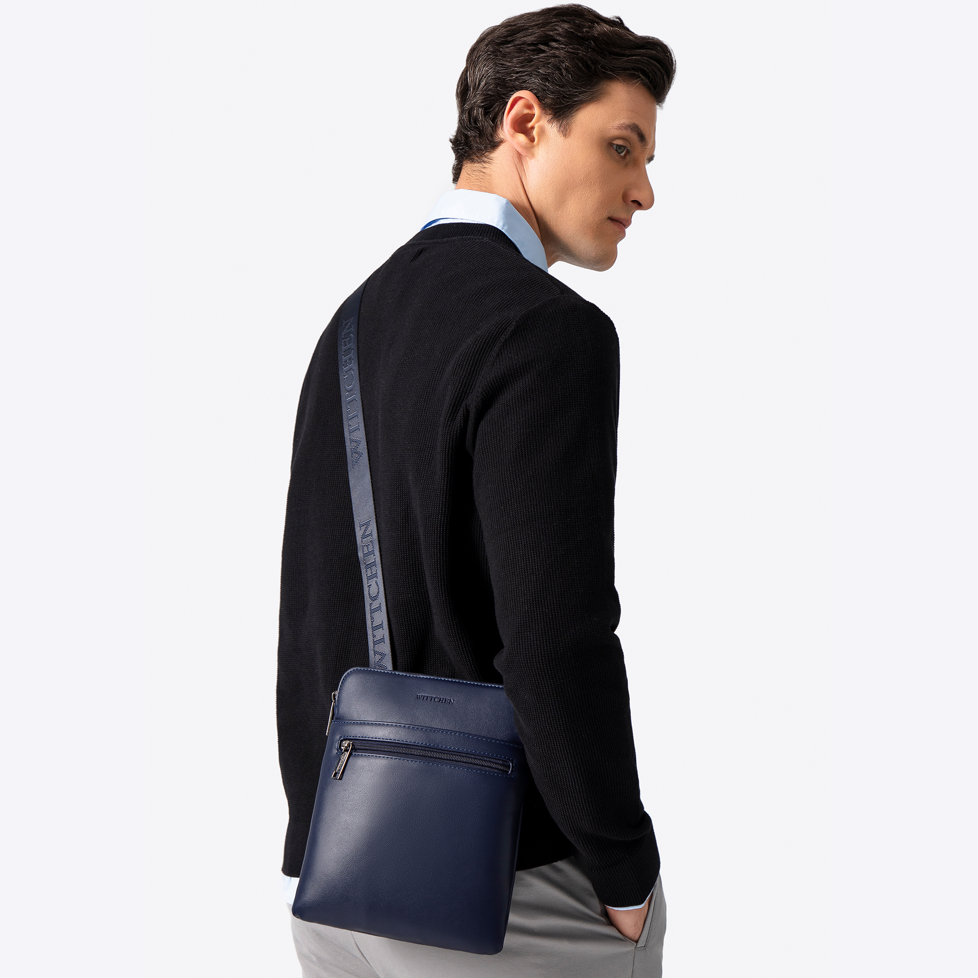 Pánska kožená crossbody taška modrá 100-4P-908-7, Vyberte variant granatová
