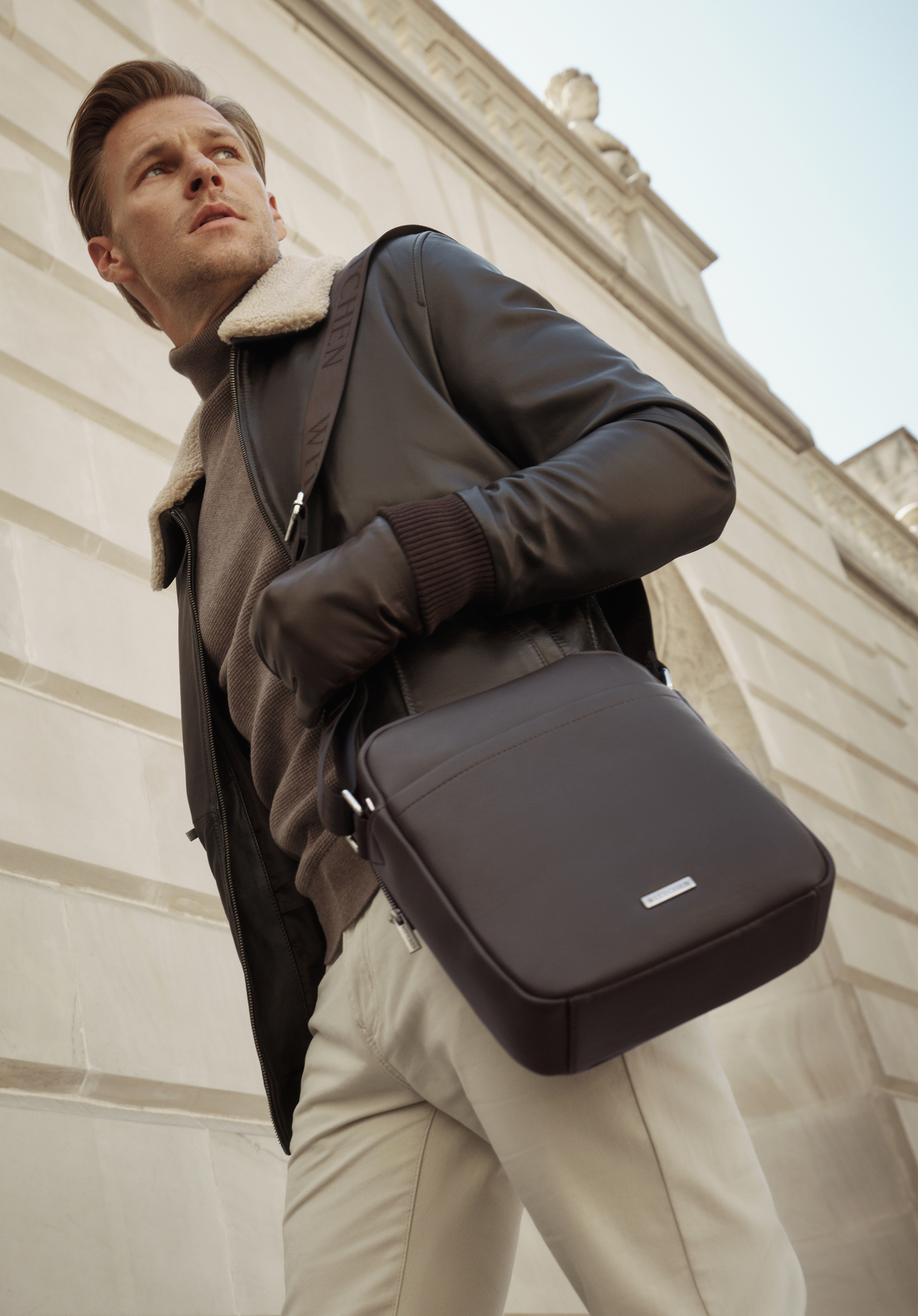 Męska listonoszka ze skóry ekologicznej prostokątna, brązowy, 29-4P-007-4, Zdjęcie 1