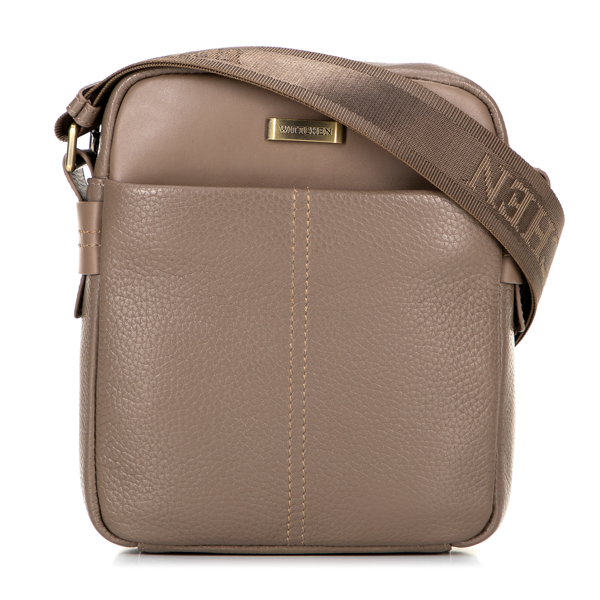 Pánska kožená crossbody taška s prešívaním taupe 100-4U-811-9, Vyberte variant taupe
