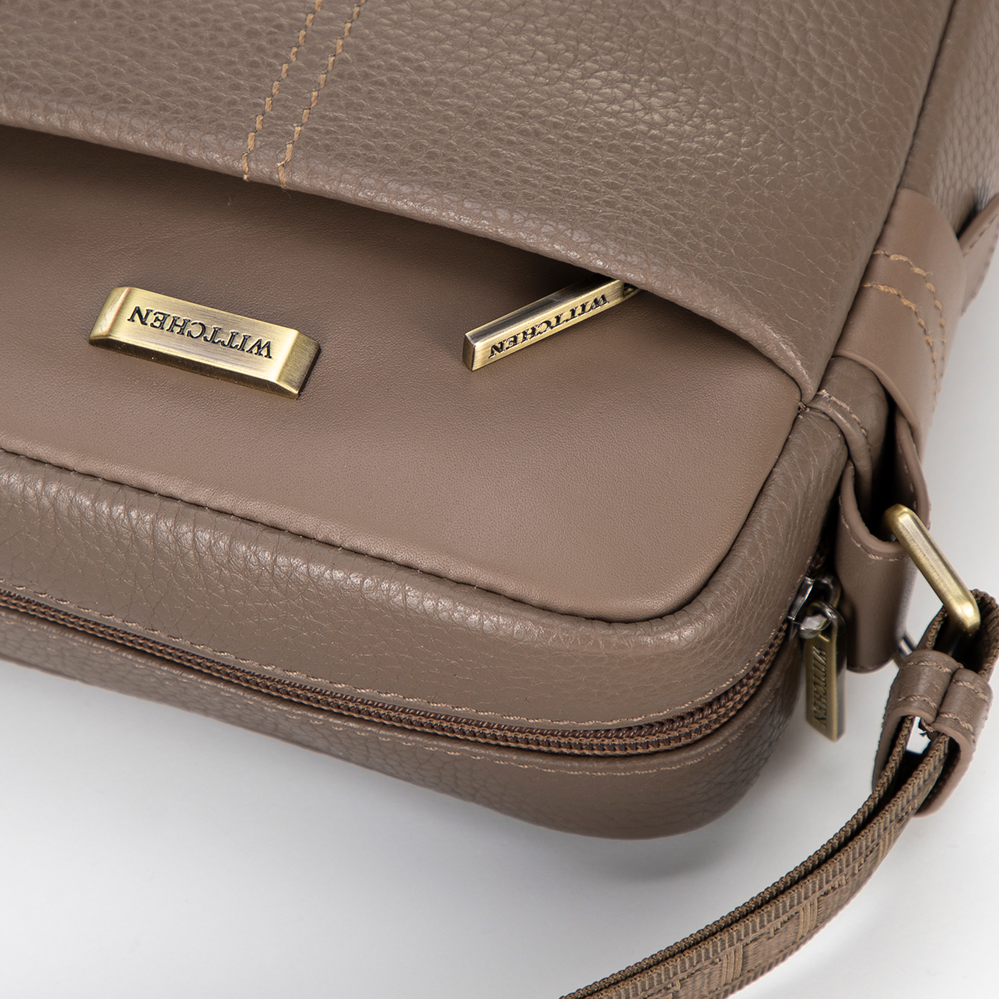 Pánska kožená crossbody taška s prešívaním taupe 100-4U-811-9, Vyberte variant taupe