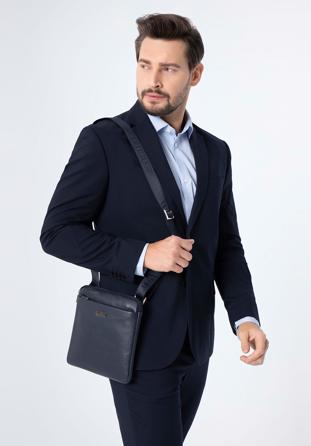 Men's leather messenger bag, blue, 98-4U-901-7, Photo 1