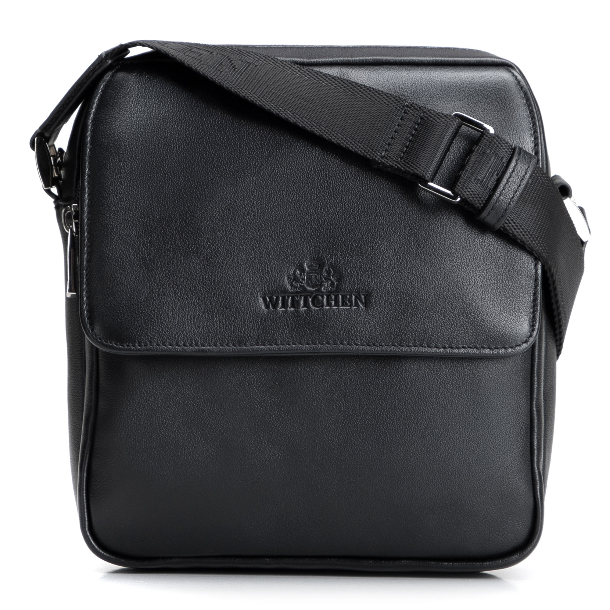 Pánska kožená crossbody taška s chlopňou Wittchen – čierna