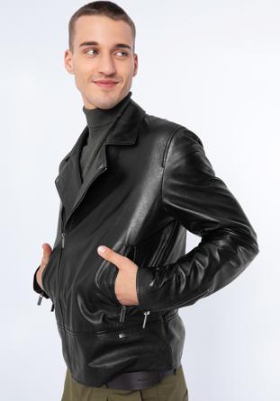Men's leather biker jacket, black, 97-09-855-1-L, Photo 1