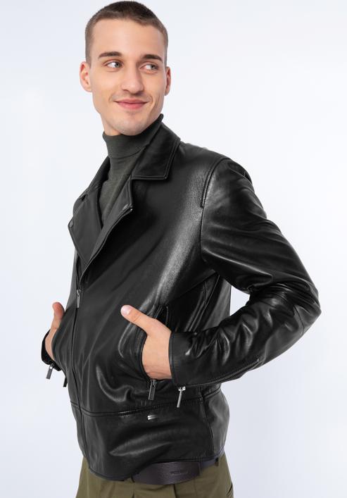 Men's leather biker jacket, black, 97-09-855-4-L, Photo 1