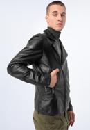 Men's leather biker jacket, black, 97-09-855-1-XL, Photo 2