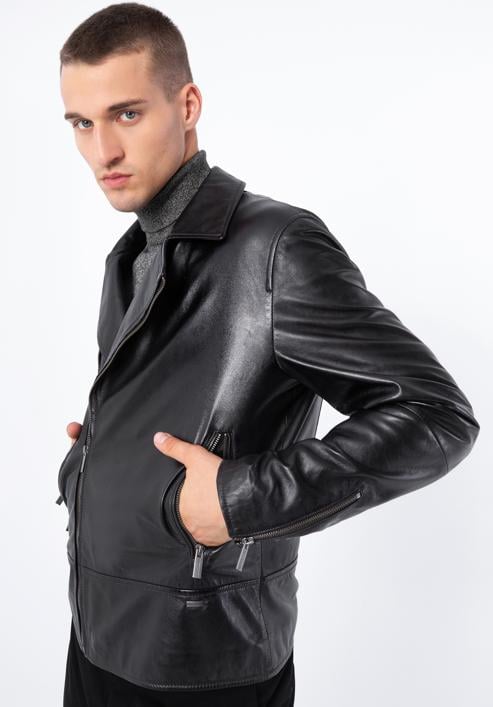 Men's leather biker jacket, ebony, 97-09-855-4-2XL, Photo 2