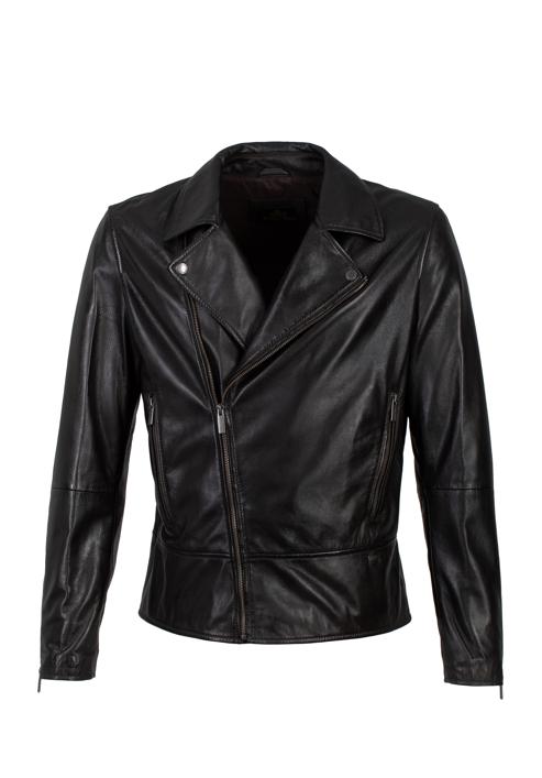 Men's leather biker jacket, ebony, 97-09-855-1-M, Photo 30