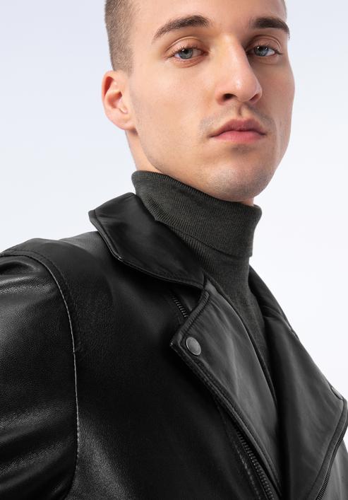 Men's leather biker jacket, black, 97-09-855-4-L, Photo 4