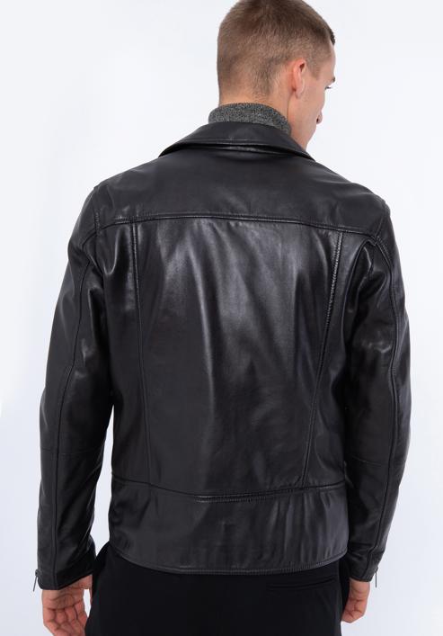 Men's leather biker jacket, ebony, 97-09-855-1-S, Photo 4