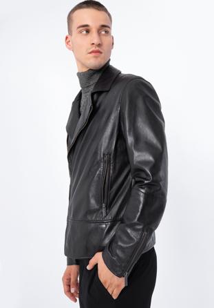 Men's leather biker jacket, ebony, 97-09-855-4-M, Photo 1