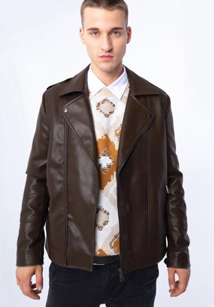 Men's faux leather biker jacket, dark brown, 97-9P-154-4-M, Photo 1