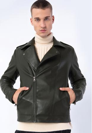 Men's faux leather biker jacket, green, 97-9P-154-Z-S, Photo 1