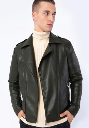 Men's faux leather biker jacket, green, 97-9P-154-Z-M, Photo 1