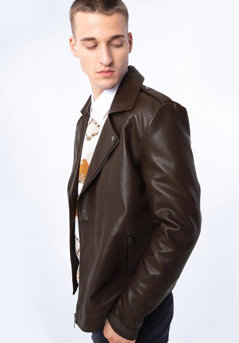 Men's faux leather biker jacket, dark brown, 97-9P-154-1-M, Photo 17