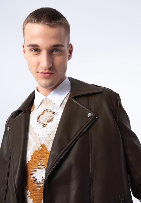 Men's faux leather biker jacket, dark brown, 97-9P-154-1-XL, Photo 19
