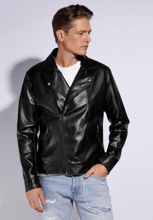 Men's faux leather biker jacket, black, 95-9P-151-1-S, Photo 1