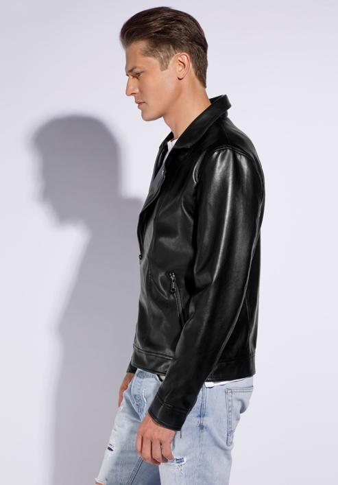 Men's faux leather biker jacket, black, 95-9P-151-1-XL, Photo 2
