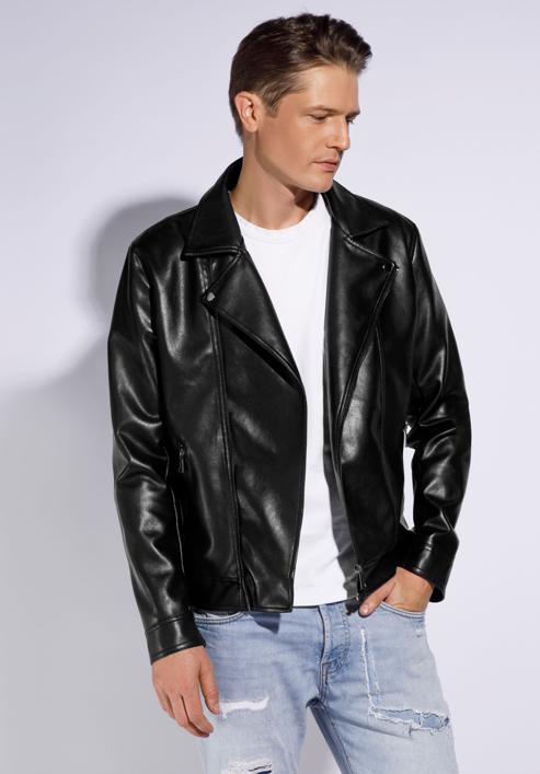 Men's faux leather biker jacket, black, 95-9P-151-1-S, Photo 3