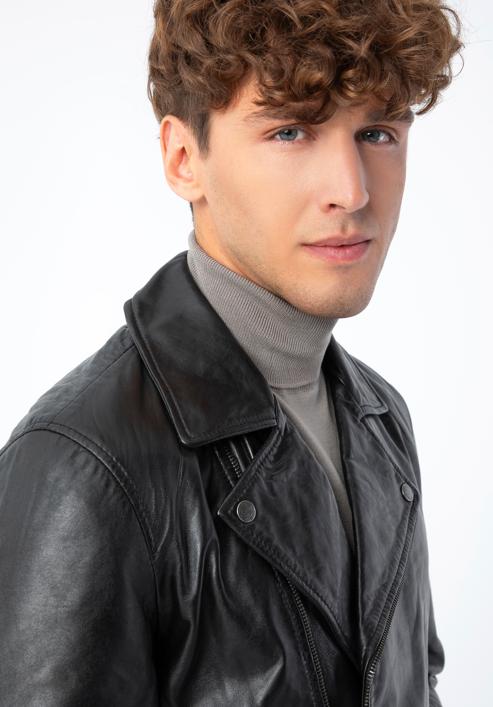 Men's leather biker jacket, black, 96-09-851-1-XL, Photo 6