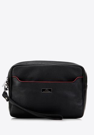 Men's leather wrist bag with contrasting detail, black, 98-3U-904-1, Photo 1