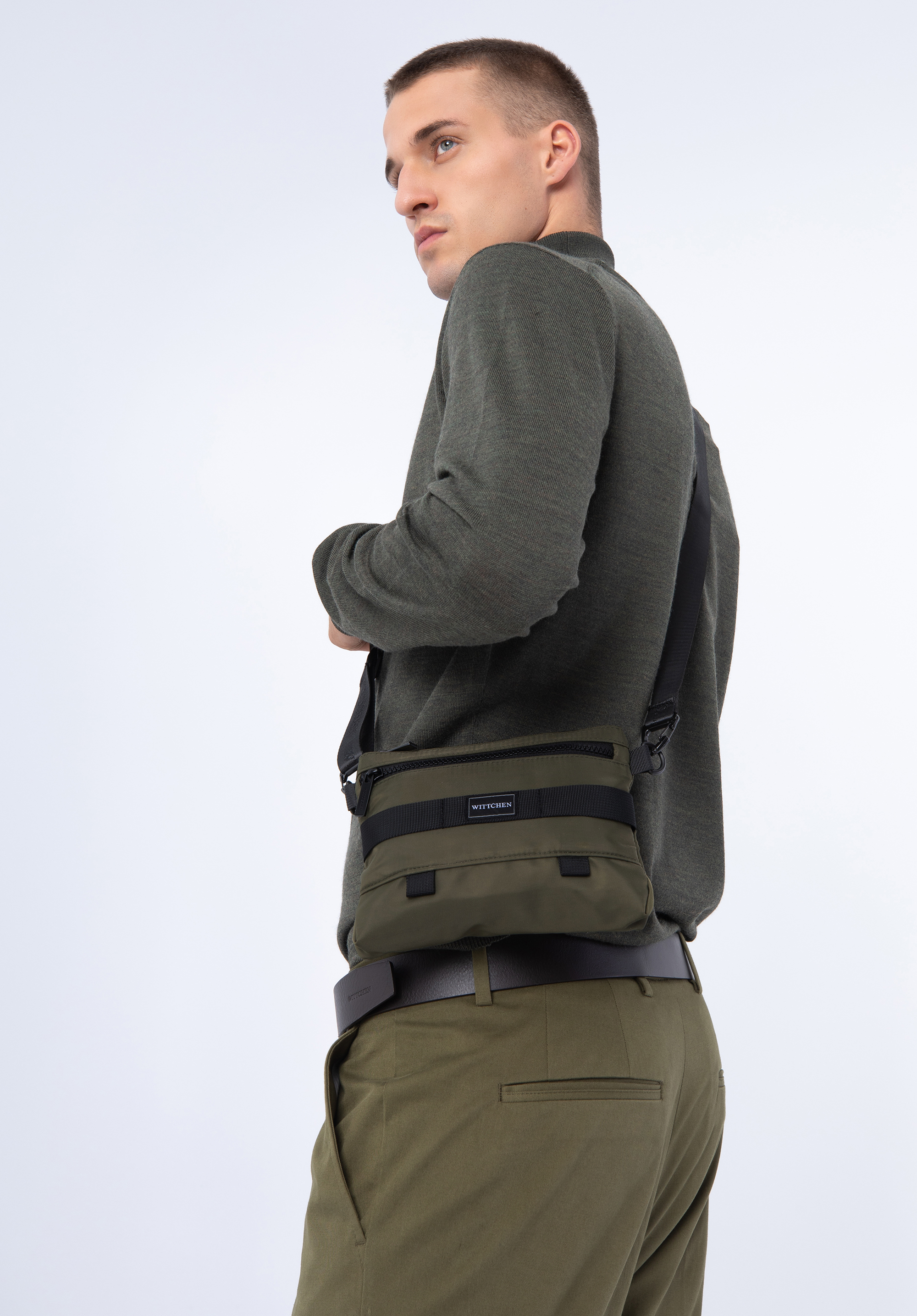 Męska saszetka z paskiem z przodu, zielony, 56-3S-804-80, Zdjęcie 1