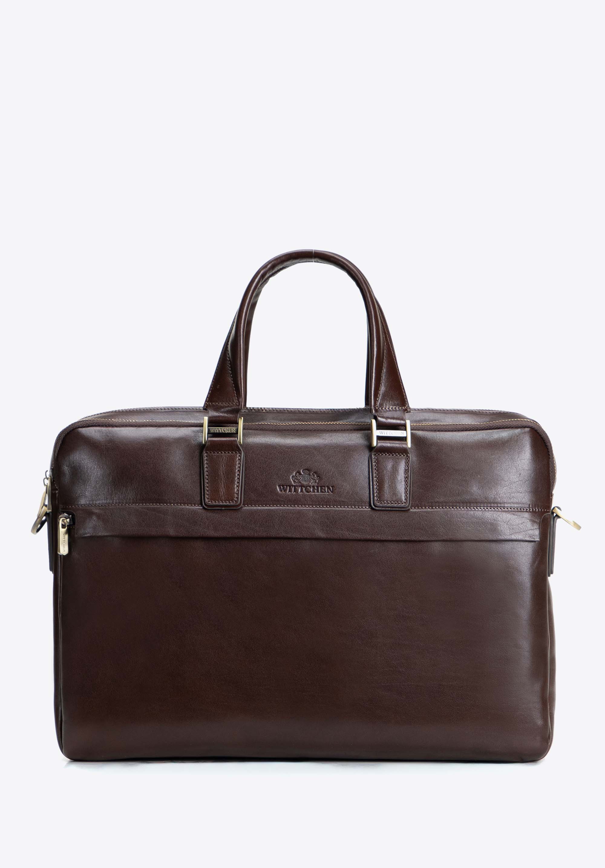 Męska skórzana torba na laptopa 15,6” z regulowanym paskiem, ciemny brąz, 103-3U-007-4, Zdjęcie 1