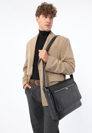 Men's leather laptop bag 11”/12”, black, 97-3U-003-1, Photo 1