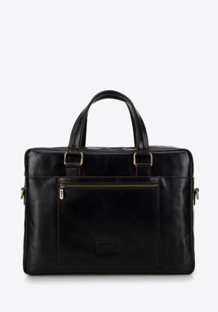 Men's 12” leather laptop bag with brown trim, black-gold, 98-3U-101-1G, Photo 1