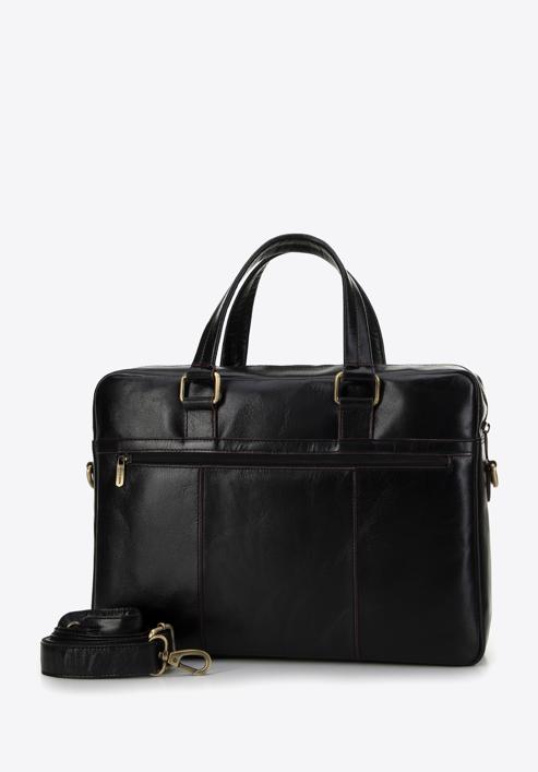 Men's 12” leather laptop bag with brown trim, black-gold, 98-3U-101-1G, Photo 2
