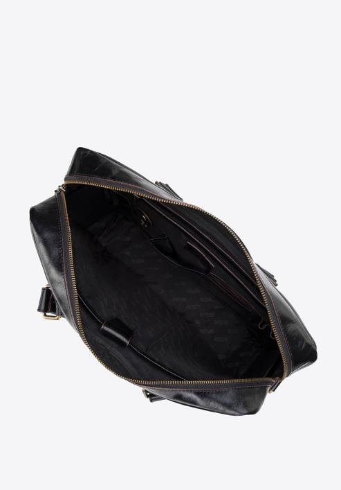 Męska torba na laptopa 12” skórzana z brązową lamówką, czarno-złoty, 98-3U-100-1, Zdjęcie 3