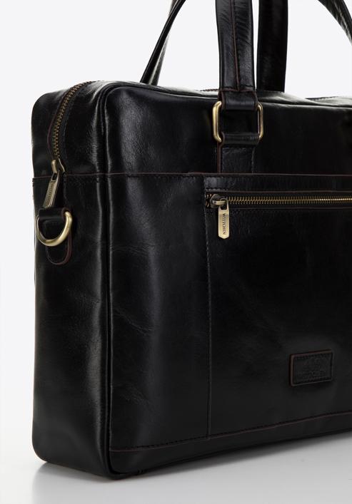 Men's 12” leather laptop bag with brown trim, black-gold, 98-3U-101-1G, Photo 4
