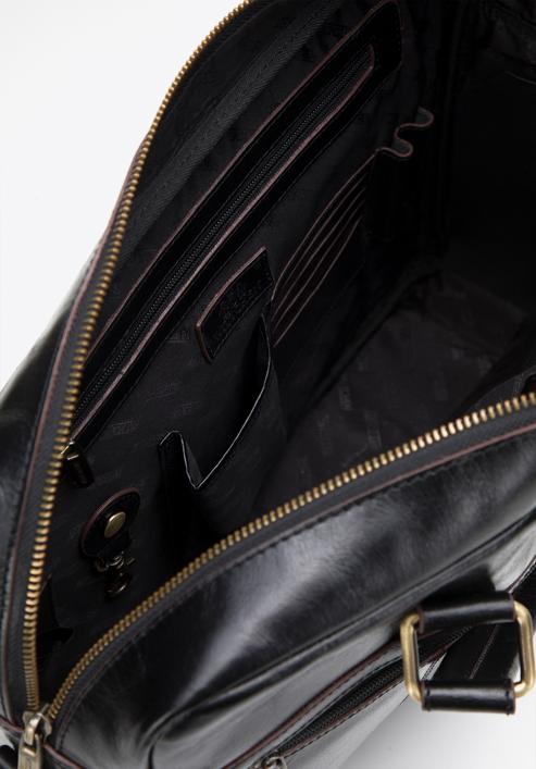 Men's 12” leather laptop bag with brown trim, black-gold, 98-3U-101-1G, Photo 6