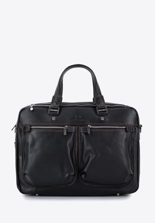 Męska torba na laptopa 13” skórzana z wypukłymi kieszeniami, czarny, 95-3U-022-1, Zdjęcie 1