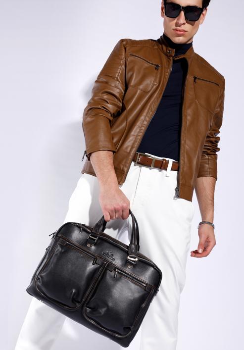 Men'  leather 13” laptop bag, black, 95-3U-022-1, Photo 15