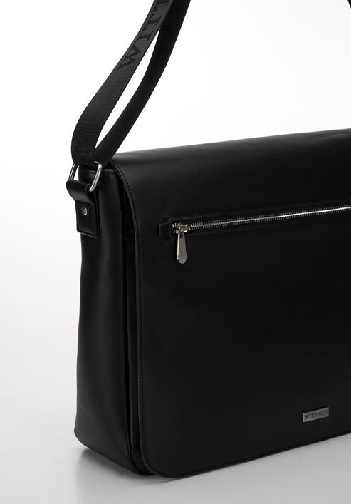 Męska torba na laptopa 13” z matowej ekoskóry na ramię, czarny, 98-3P-502-8, Zdjęcie 5