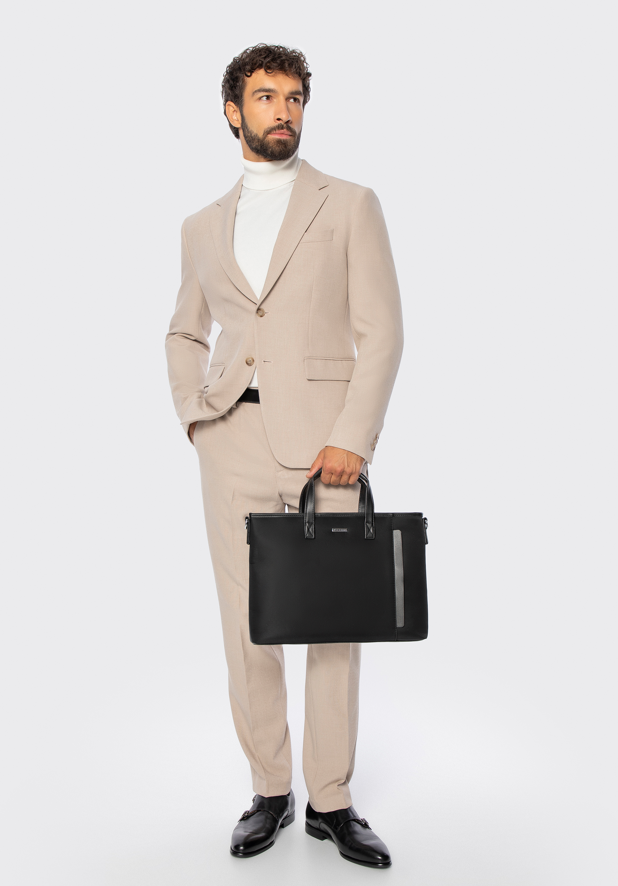 Męska torba na laptopa 13” z ozdobną wstawką, czarny, 99-3P-005-1, Zdjęcie 1