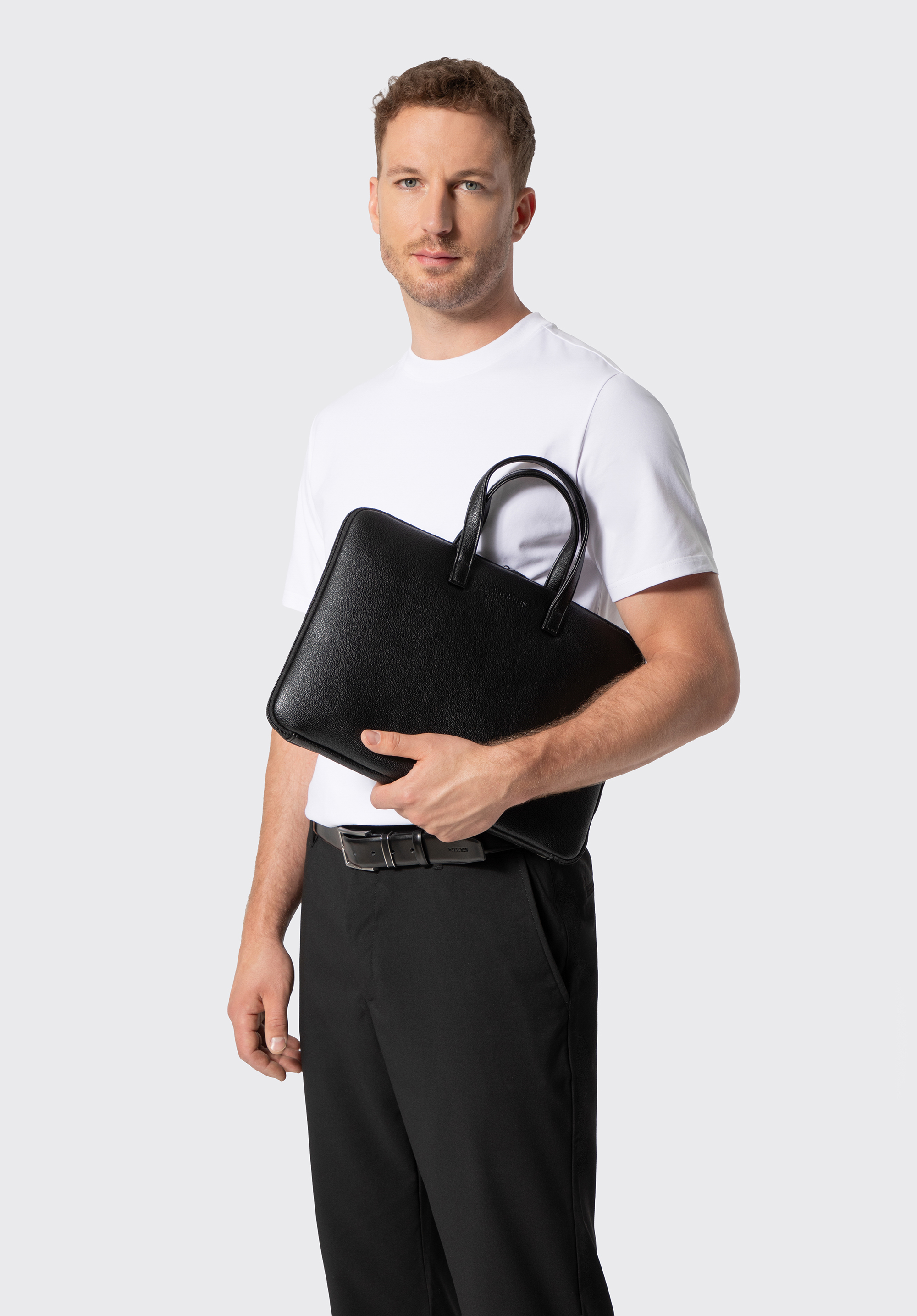 Męska torba na laptopa 14” z ekoskóry, czarny, 102-3P-922-1, Zdjęcie 1