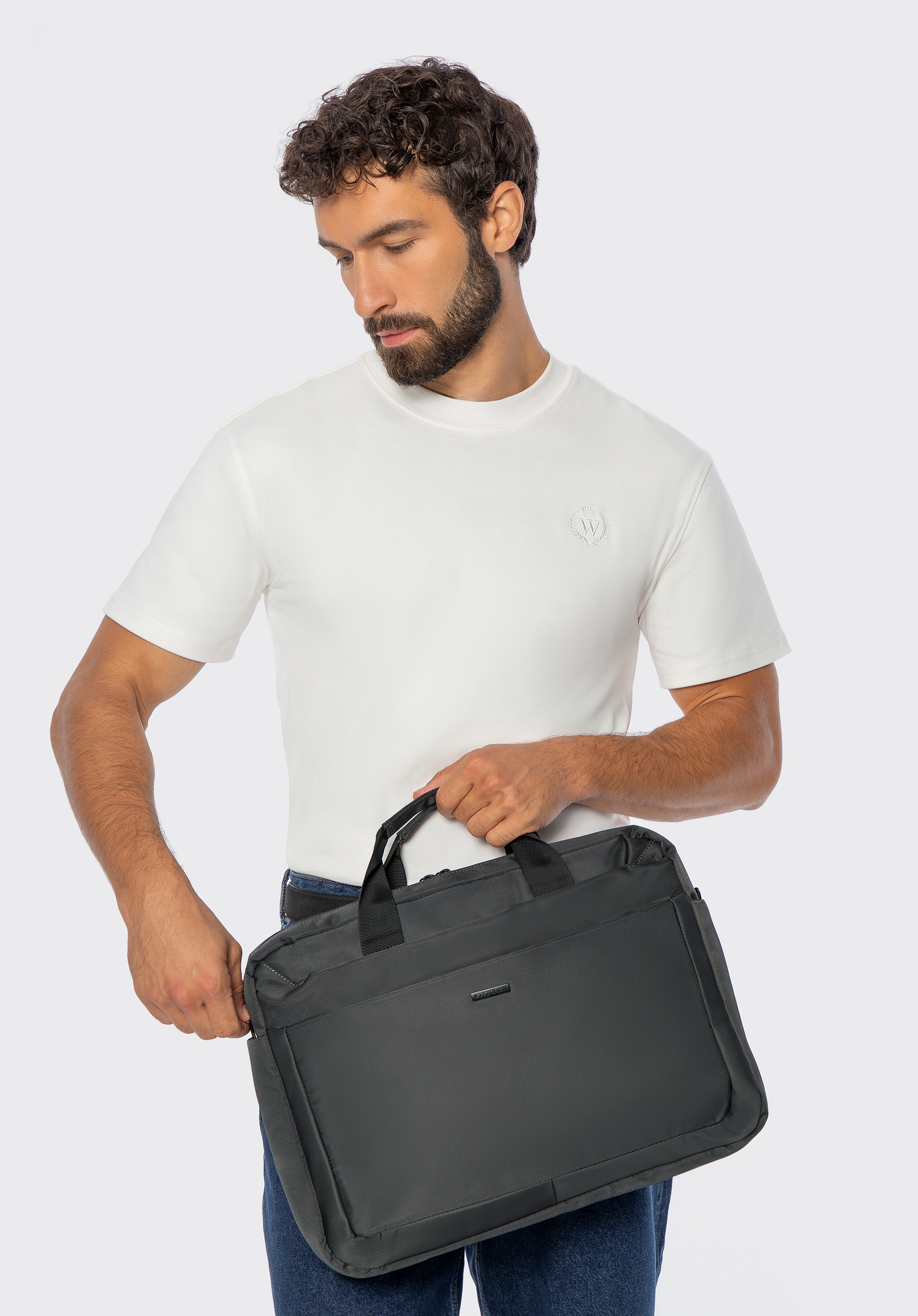 Męska torba na laptopa 15,6’’ jednokomorowa, szary, 99-3P-201-8, Zdjęcie 1