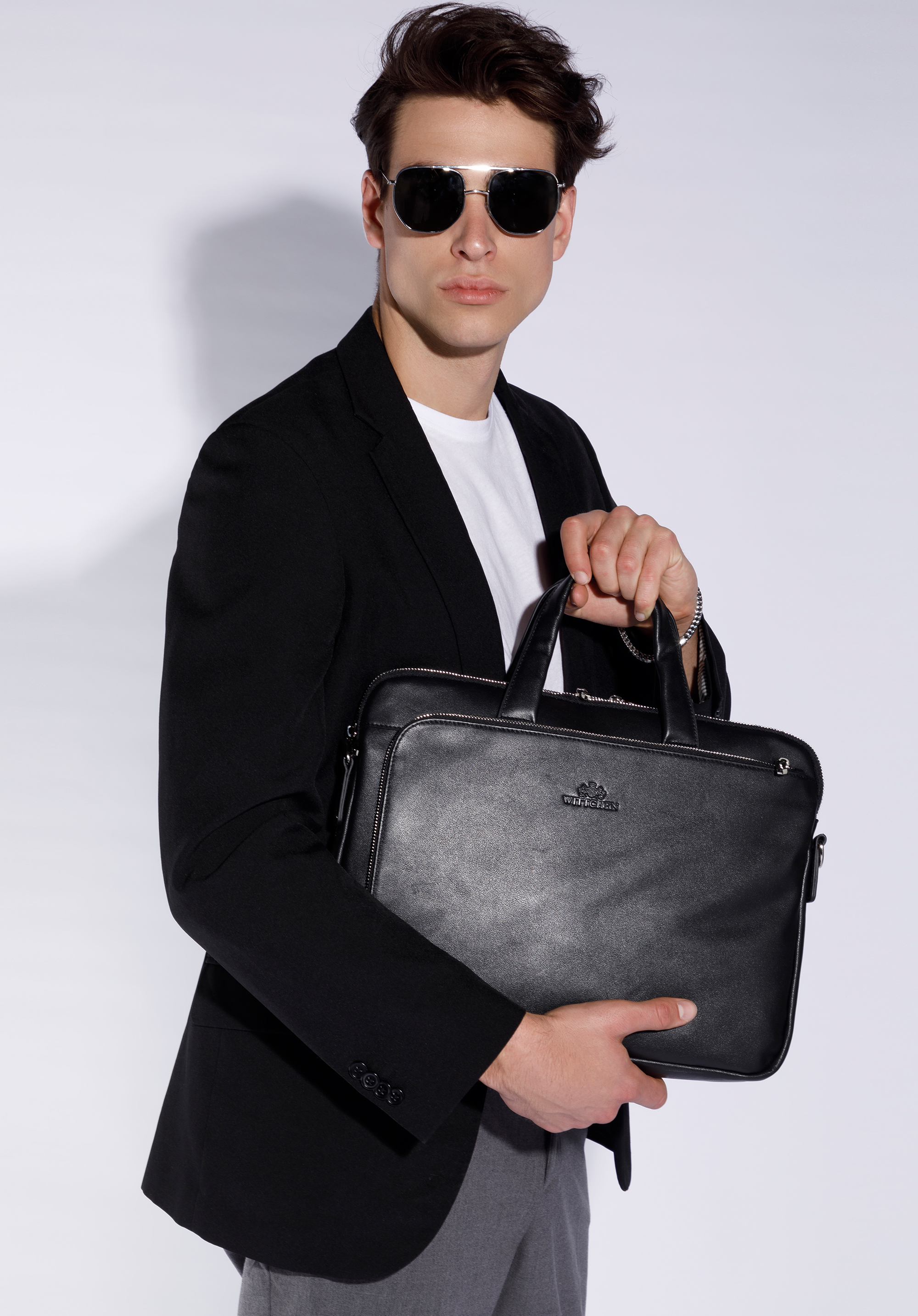 Men's 15,6” leather laptop bag, black, 95-3U-041-1, Photo 1