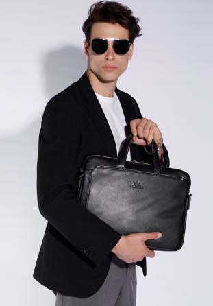 Męska torba na laptopa 15,6” skórzana dwukomorowa, czarny, 95-3U-041-1, Zdjęcie 1