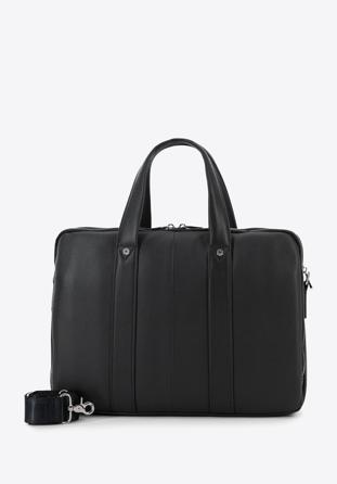 Męska torba na laptopa 15,6” skórzana z pionowymi paskami, czarny, 95-3U-037-1H, Zdjęcie 1